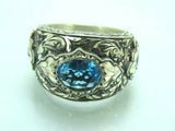 Turkish Handmade Jewelry 925 Sterling Silver Aquamarine Stone Mens Rings