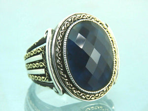 Turkish Handmade Jewelry 925 Sterling Silver Sapphire Stone Mens Rings