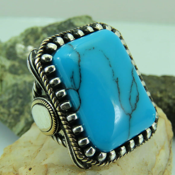 Turkish Handmade Jewelry 925 Sterling Silver Turquoise Stone Mens Rings