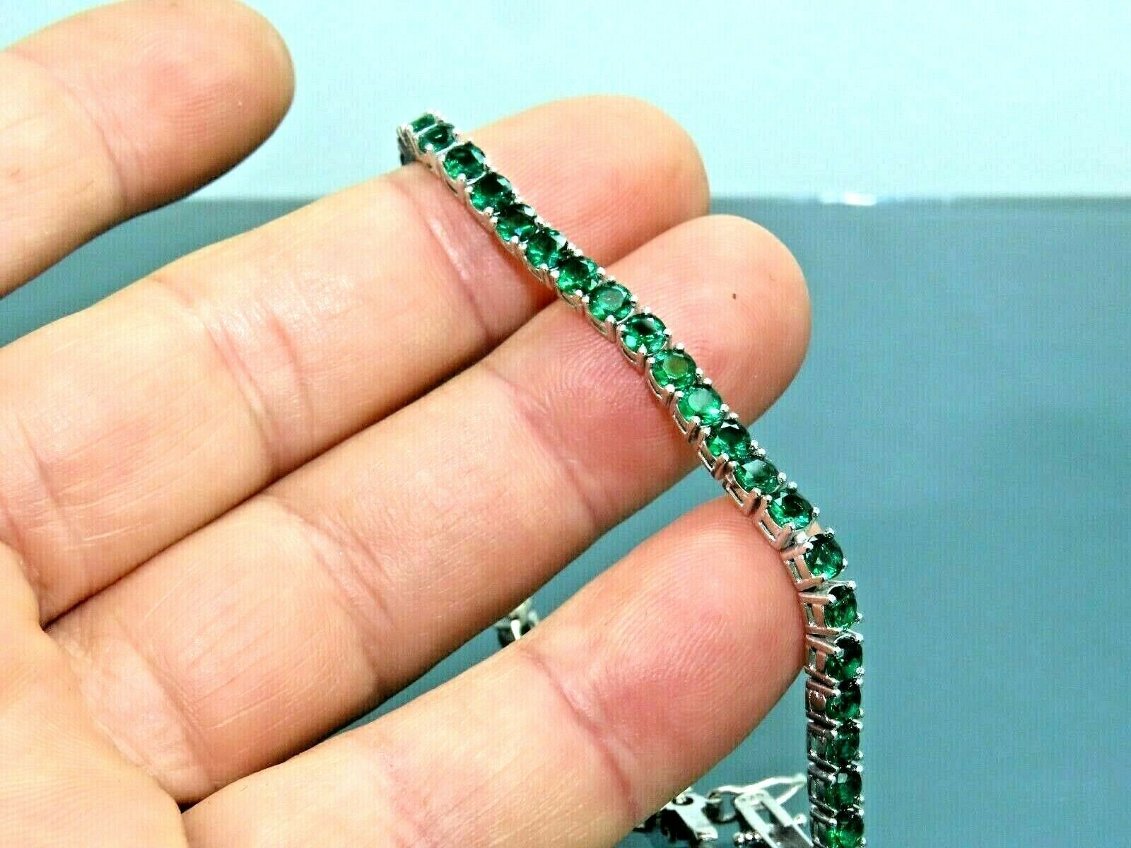 Oval Cut Emerald Stones Sterling Silver Bracelet