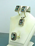 Turkish Handmade Jewelry 925 Sterling Silver Rainbow Stone Women's Earrings, Pendant & Ring Jewelry Set