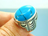 Turkish Handmade Jewelry 925 Sterling Silver Turquoise Stone Mens Rings