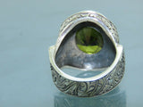 Turkish Handmade Jewelry 925 Sterling Silver Peridot Stone Engraved Mens Rings