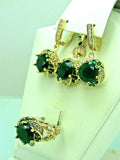 Turkish Handmade Jewelry 925 Sterling Silver Emerald Stone Women's Earrings, Pendant & Ring Jewelry Set