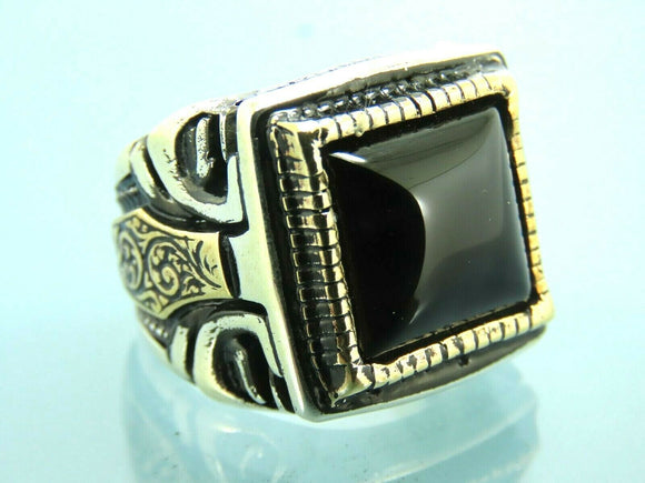 Turkish Handmade Jewelry 925 Sterling Silver Onyx Stone Mens Rings