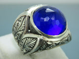 Turkish Handmade Jewelry 925 Sterling Silver Sapphire Stone Mens Rings