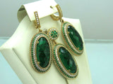 Turkish Handmade Jewelry 925 Sterling Silver Emerald Stone Women's Earring & Pendant Jewelry Set