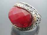 Turkish Handmade Jewelry 925 Sterling Silver Garnet Stone Mens Rings