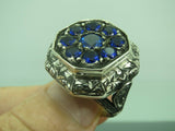 Turkish Handmade Jewelry 925 Sterling Silver Sapphire Stone Mens Rings