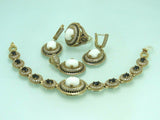 Turkish Handmade Jewelry 925 Sterling Silver Pearl Stone Women's Necklace, Earring, Bracelet & Ring Jewelry Set