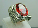 Turkish Handmade Jewelry 925 Sterling Silver Ruby Stone Mens Rings
