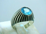 Turkish Handmade Jewelry 925 Sterling Silver Aquamarine Stone Mens Rings