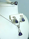 Turkish Handmade Jewelry 925 Sterling Silver Amethyst Stone Women's Earrings, Pendant & Ring Jewelry Set