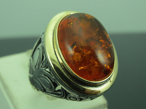 Turkish Handmade Jewelry 925 Sterling Silver Handmade Amber Stone Men Ring