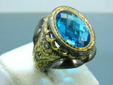 Turkish Handmade Jewelry 925 Sterling Silver Aquamarine Stone Mens Rings