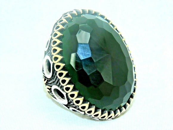 Turkish Handmade Jewelry 925 Sterling Silver Emerald Stone Mens Rings