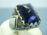 Turkish Handmade Jewelry 925 Sterling Silver Sapphire Stone Mens Rings