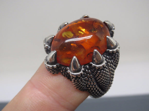 Turkish Handmade Jewelry 925 Sterling Silver Amber Stone Mens Rings