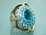 Turkish Handmade Jewelry 925 Sterling Silver Aquamarine Stone Mens Rings