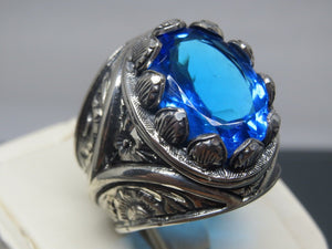 Turkish Handmade Jewelry 925 Sterling Silver Aquamarine Stone Mens Rings