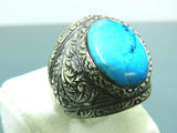 Turkish Handmade Jewelry 925 Sterling Silver Turquoise Stone Engraved Mens Rings