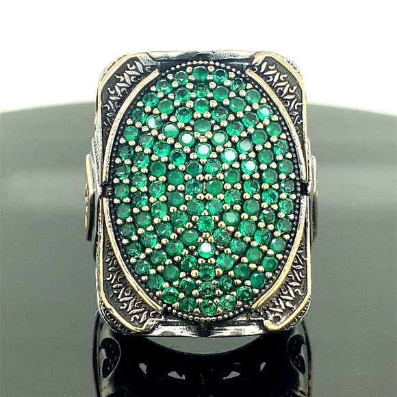 Turkish Handmade Jewelry 925 Sterling Silver Emerald Stone Mens Rings