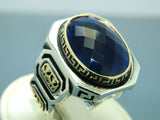 Turkish Handmade Jewelry 925 Sterling Silver Sapphire Stone Mens Rings