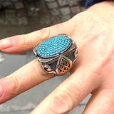 Turkish Handmade Jewelry 925 Sterling Silver Turquoise Stone Mens Rings