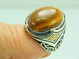 Turkish Handmade Jewelry 925 Sterling Silver Tiger's Eye Stone Mens Rings