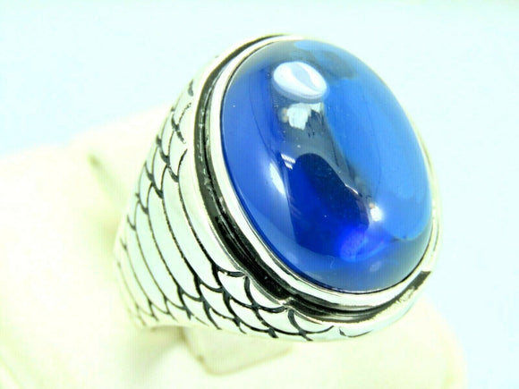 Turkish Handmade Jewlry 925 Sterling Silver Sapphire Stone Mens Rings