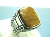 Turkish Handmade Jewelry 925 Sterling Silver Tiger's Eye Stone Mens Rings