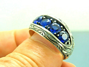 Turkish Handmade Jewelry 925 Sterling Silver Sapphire Stone Mens Rings