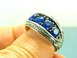 Turkish Handmade Jewelry 925 Sterling Silver Sapphire Stone Mens Rings