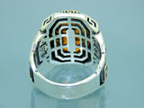 Turkish Handmade Jewelry 925 Sterling Silver Amber Stone Mens Rings