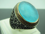 Turkish Handmade Jewelry 925 Sterling Silver Aquamarine Stone Mens Rings