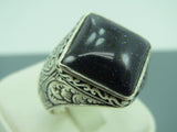 Turkish Handmade Jewelry 925 Sterling Silver Aventurine Stone Mens Rings
