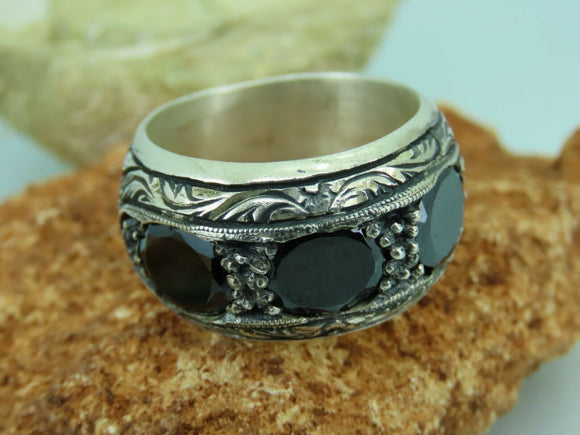 Turkish Handmade Jewelry 925 Sterling Silver Onyx Stone Mens Rings