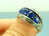 Turkish Handmade Jewelry 925 Sterling Silver Sapphire Stone Mens Rings