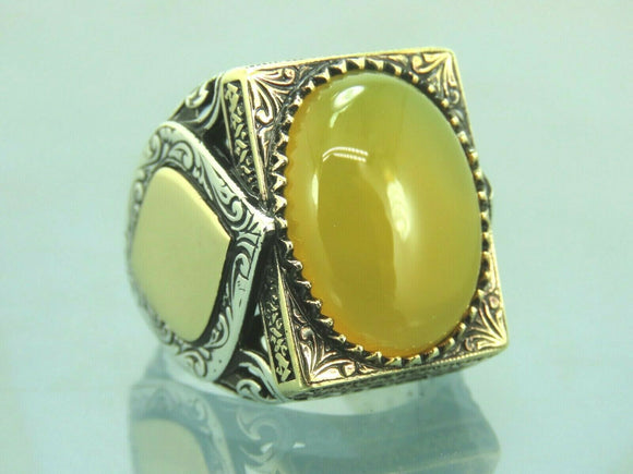 Turkish Handmade Jewelry 925 Sterling Silver Agate Stone Mens Rings