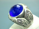 Turkish Handmade Jewelry 925 Sterling Silver Sapphire Stone Mens Rings