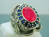 Turkish Handmade Jewelry 925 Sterling Silver Ruby Stone Mens Rings