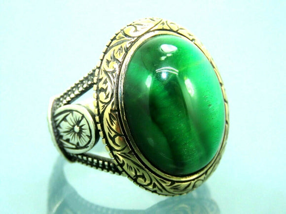 Turkish Handmade Jewelry 925 Sterling Silver Malachite Stone Men's Rings