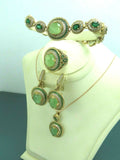 Turkish Handmade Jewelry 925 Sterling Silver Chalcedony Stone Women's Necklace, Earring, Bracelet & Ring Jewelry Set