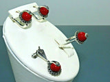 Turkish Handmade Jewelry 925 Sterling Silver Coral Stone Women's Earrings, Pendant & Ring Jewelry Set