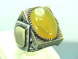 Turkish Handmade Jewelry 925 Sterling Silver Agate Stone Mens Rings