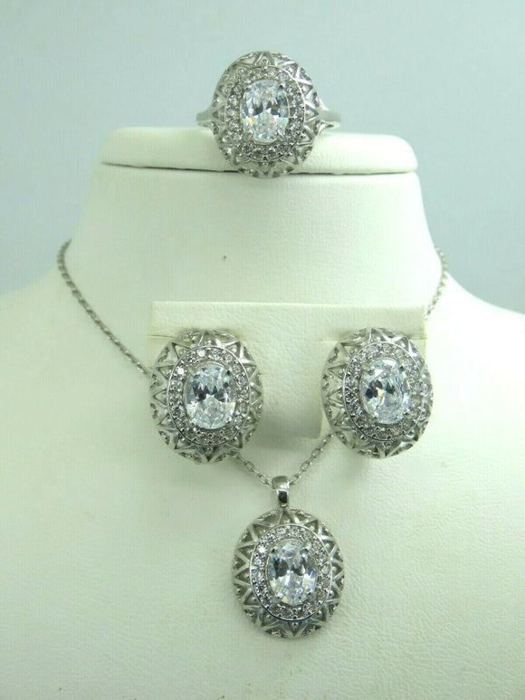 Turkish Handmade Jewelry 925 Sterling Silver Zircon Stone Women Earring Set