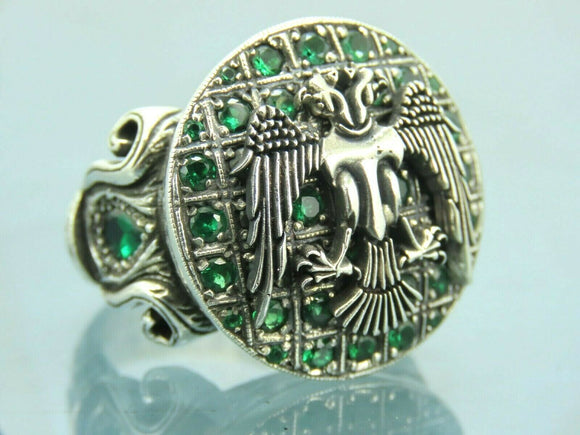 Turkish Handmade Jewelry 925 Sterling Silver Emerald Stone Mens Rings