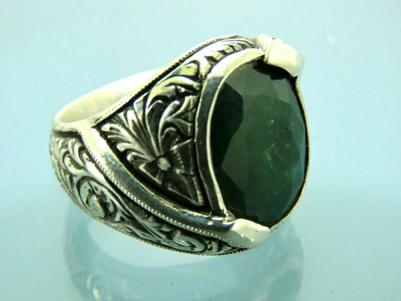 Turkish Handmade Jewelry 925 Sterling Silver Emerald Stone Mens Rings