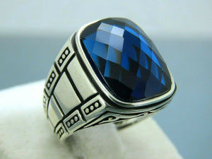 Turkish Handmade Jewelry 925 Sterling Silver Sapphire Stone Mens Rings