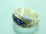 Turkish Handmade Jewelry 925 Sterling Silver Sapphire Stone Mens Rings